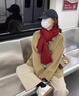 百搭韩版针织毛线红色围巾女2024圣诞冬季高级感新年礼物情侣围脖 围巾-酒红色-1个装-保暖 1 实拍图