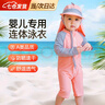 JEEMERY婴儿泳衣宝宝1-3岁儿童泡温泉男女童幼儿连体长袖带帽沙滩游泳装 橙红4码+防晒帽 适合90-100cm 均码 上身偏紧身，建议拍大一码 实拍图