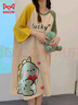 猫人（MiiOW）【防螨抗菌纯棉】女士睡裙睡衣女撞色恐龙印花家居服绿色2XL 实拍图