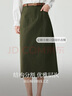 茵曼（INMAN）复古通勤开叉半身裙女百搭舒适全棉中长A字裙子 茶绿色-18518172 S 实拍图