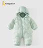 童泰（TONGTAI）婴儿羽绒服连体衣秋冬男女宝宝连帽哈衣儿童外出三防鸭绒爬服 绿色 100 码(建议2-3岁身高90-103cm) 实拍图