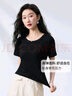浪莎纯色圆领T恤女夏季经典螺纹弹力修身显瘦百搭显胸大打底衫上衣 实拍图