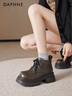 达芙妮厚底马丁靴女秋冬季加绒短靴2025新款棕色复古英伦风增高靴子女鞋 实拍图