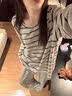 南木熊睡衣女春薄款德绒家居服套装韩版条纹圆领长袖保暖打底衫女可外穿 条纹睡衣M码【80-100斤】 实拍图
