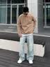 gxgjeans男装  假两件字母刺绣简约宽松半开襟卫衣男士 25秋新品 浅灰色 L (175) 实拍图