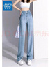 真维斯（Jeanswest）冰丝牛仔裤女2026春夏季薄款高腰直筒宽松阔腿裤天丝垂感拖地裤子 复古蓝九分(建议身高158CM以下) L (建议110-123斤) 实拍图
