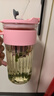玻璃水杯女生耐高温茶水分离办公室泡茶杯子带把手便携大肚吸管杯 粉色 实拍图