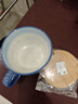 INMIND HOUSE 大肚牛奶早餐杯陶瓷泡燕麦片杯子带盖勺大号容量可微波欧式600ml 渐变蓝600ml（木柄勺+木盖） 实拍图