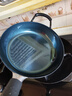 章丘铁锅手工小平底辅食锅煎锅烤肉锅煎蛋锅无涂层物理不粘锅炒锅平底锅 烤蓝铁把加锅耳 28cm 实拍图