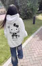 鲁雅尔 日系慵懒风kitty猫连帽卫衣女秋冬季加绒保暖上衣服复古宽松外套 白灰色加绒 XL 【建议120斤到140斤】 实拍图