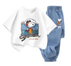 史努比（SNOOPY）男女童短袖t恤牛仔裤两件套儿童短袖套装  白色宇航+深蓝太空 140 实拍图