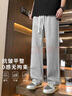 棉致休闲裤男港风潮流宽松系带运动卫裤百搭阔腿裤 灰色直筒 XL 实拍图