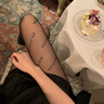 浪莎丝袜女性感黑丝薄款网红字母印花连裤袜黑色ins潮打底裤袜 肤1条 实拍图