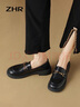 ZHR乐福鞋女春秋复古金属扣粗跟女鞋一脚蹬单鞋女两穿 AH352 黑色 36 实拍图