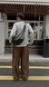 gxgjeans男装  假两件字母刺绣简约宽松半开襟卫衣男士 25秋新品 浅灰色 L (175) 实拍图