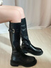ZHR长筒靴女时尚褶皱骑士靴女冬加绒显高厚底女靴 BL323A 黑色 37  实拍图