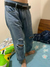 牵魅男生裤子ins原宿风潮流牛仔裤韩版宽松直筒乞丐裤春夏季破洞九分裤 蓝色 2XL 实拍图