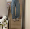 优衣库【惊喜价】女装男装宽松廓形牛仔裤/弯刀镰刀裤子479000 62 粉蓝色 24 /155/62A 实拍图