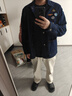 马登工装 美式复古刺绣徽章牛仔夹克男秋季重磅水洗翻领休闲外套 牛仔蓝 2XL 实拍图