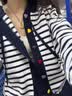 妃奥绒越穿越喜欢  慵懒风条纹撞色纽扣针织开衫女秋季新款宽松毛衣外套 主图色 M 实拍图