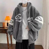 港蒂湾羊羔绒外套男秋冬季加绒棉衣加厚绒棉服男毛巾绣连帽外套学生棉袄 灰色-常规款LRB-W38 L 110-125斤左右 实拍图