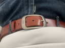 吉普（JEEP）头层纯牛皮腰带男青年手工皮带真皮针扣简约复古裤带潮休闲父亲节 银扣棕色 115cm 实拍图