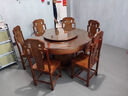 锦榆园全实木餐桌椅组合带转盘中式大圆桌家用饭桌子橡木仿古雕花圆餐桌 紫檀色 1.4米 餐桌+6椅子（送转盘玻璃） 实拍图