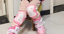 361°儿童轮滑鞋初学者男童女童溜冰鞋闪光轮旱冰鞋尺码可调节 粉色S码 实拍图