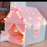 蒂米妮儿童帐篷室内游戏屋小房子城堡公主屋睡觉过家家玩具蚊帐生日礼物 粉色帐篷【PVC杆】 帐篷+彩灯+云朵+蝴蝶 实拍图