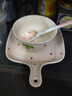 草莓陶瓷碗勺家用高颜值米饭碗少女心甜品碗釉下彩餐具套装 【3件套】浅粉草莓手柄盘+碗+勺 实拍图