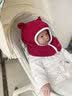 BabyWatch婴儿帽子秋冬宝宝新生儿外出帽子婴幼儿保暖防风护耳帽加厚摇粒绒 小熊帽-酒红【A类标准丨围脖一体帽】 0-3周岁 实拍图