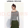 UR2025秋季新款女装城市度假斜肩领撞色条纹褶皱T恤UYY450294 黑色条纹 S 实拍图