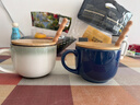 INMIND HOUSE 大肚牛奶早餐杯陶瓷泡燕麦片杯子带盖勺大号容量可微波欧式600ml 渐变蓝600ml（木柄勺+木盖） 实拍图