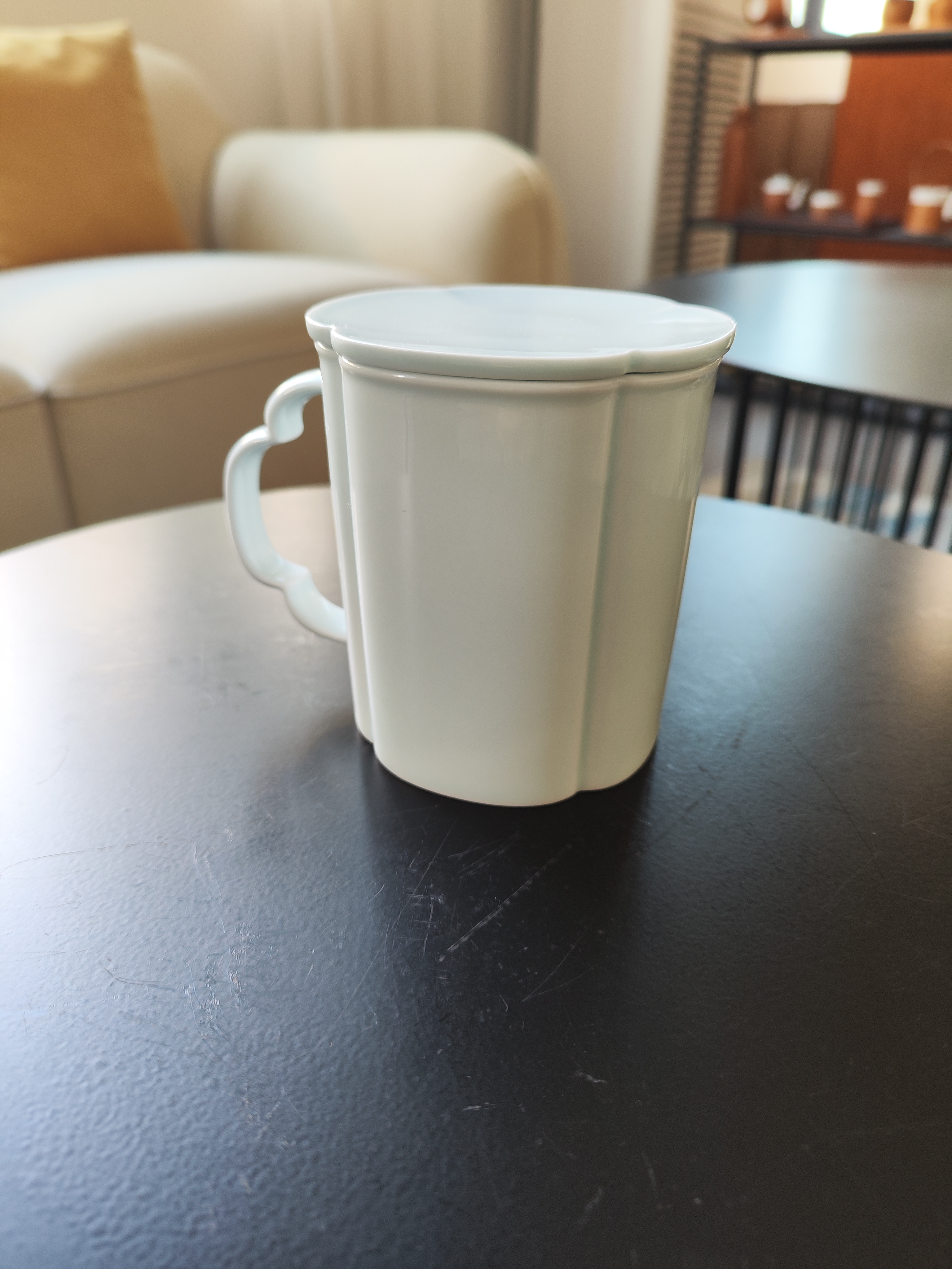 蓝印东方挂耳咖啡杯美式专用杯家用高颜值陶瓷水杯咖啡套装杯情侣水杯送礼 【玉海棠-影青】马克杯带盖 实拍图