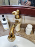 BROWNWOOD欧式全铜单孔面盆水龙头冷热卫生间厕所洗脸洗手台面盆龙头仿古 21_金色黄玉旋转款(四个玉) 实拍图