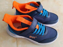 361°儿童运动鞋男童跑鞋秋冬密网轻便魔术贴女童皮革加绒保暖运动鞋 【皮革】光普蓝色/芒果金黄色 35 实拍图