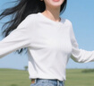 班尼路（Baleno）白色正肩长袖T恤女2025秋冬季新款宽松纯棉打底衫女装内搭上衣服 实拍图