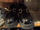 百思图乐福鞋女商场同款羊皮厚底松糕鞋女士休闲皮鞋TFW29CA2 黑色 39 实拍图