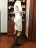 皮尔卡丹（pierre cardin）打底针织连衣裙女V领秋冬季配大衣内搭毛衣裙修身小个子包臀短裙 杏色 S 80-100斤 实拍图