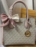 MICHAEL KORS圣诞礼物轻奢MK女包MERCER老花手提斜挎风琴包中号香草白/浅粉 实拍图