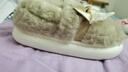 细细条（XIXITIAO）秋冬季情侣休闲毛绒家居鞋甜美蝴蝶结保暖复古棉拖鞋男女 卡其色全包款【绸带蕾丝蝴蝶结】 36-37 【标准码】 实拍图