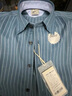 马登工装美式复古磨毛竖条纹衬衫男翻领休闲长袖衬衣修身薄款上衣外套 古蓝色 L 实拍图