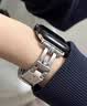 腕美主义适用苹果s11手表滑梯拼皮表带watch s10金属滑梯扣apple watch s9透气表链se3女款高级感替换腕带 【滑梯款拼皮】-银-奶白皮+银色连接器 适用：iwatch11代10代【 实拍图