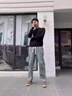 松紧腰加绒牛仔裤男款宽松直筒阔腿工装长裤美式复古工作耐磨裤子 复古蓝 加绒 【重磅高品质】 3XL 实拍图