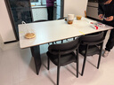 晨巢实木岩板餐桌椅家用小户型饭桌诧寂风长方形西餐桌简约餐厅家具 抗菌哑光纯白+黑色桌脚+羊角椅 1.6米 一桌六椅【全托底板】 实拍图