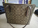 蔻驰（COACH）【品牌直供】女士中号托特包单肩手提包卡其色拼棕色4455 实拍图