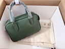 裘真【明星推荐】宽宽包植鞣牛皮休闲斜挎包手提保龄球包女 绿色 实拍图