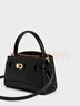 CHARLES&KEITH鳄鱼纹凯莉包手提斜挎婚包包女包生日礼物CK2-50270880-1 Black黑色 S 实拍图