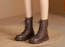 达芙妮马丁靴女2023新款秋冬短靴女英伦风加绒厚底白色单靴子女 棕色 37 实拍图