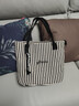 鹏境2025新款帆布手提单肩包包女时尚条纹大容量购物袋休闲通勤托特包 飘带条纹【经典黑】 实拍图